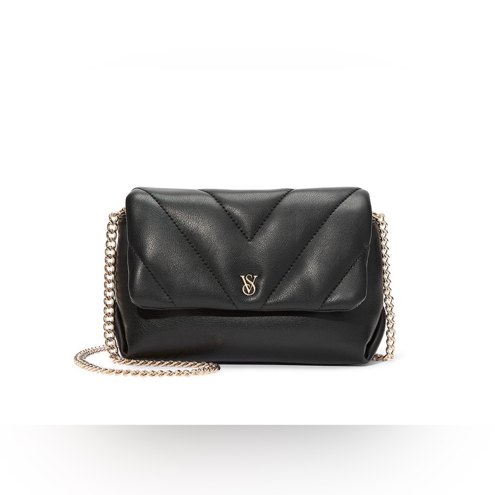 Victoria’s Secret Black Quilted Mini Crossbody Bag with Gold Chain